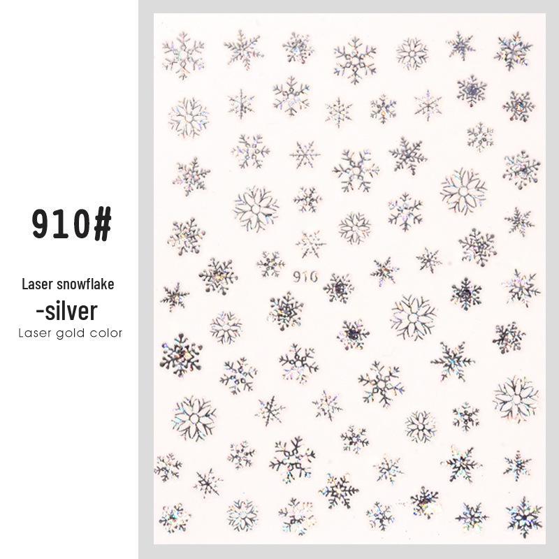 Snowflake Nail Stickers: White Back Adhesive Decals for Christmas, with Gold & Silver Laser Designs