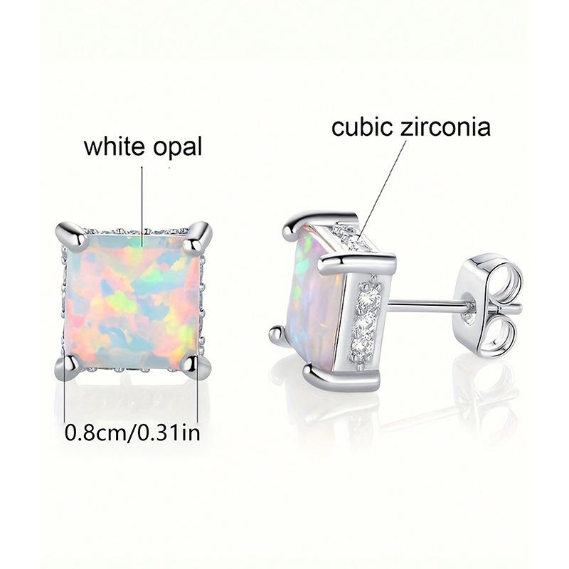 Square Gold Opal Stud Earrings Copper Gold-plated High-quality Kyocera Opal Opal Explosive Earrings