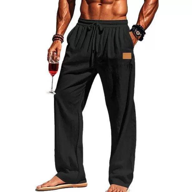 Cotton and linen pants drawstring casual straight pants plain comfortable breathable full length outdoor vacation beach vacation fashion