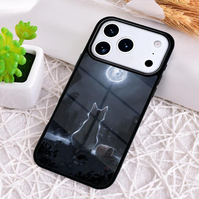 Anime Moon Cat Phone Case for iPhone 17 Air 16 15 11 12 14 13 Pro Max Shockproof Cover