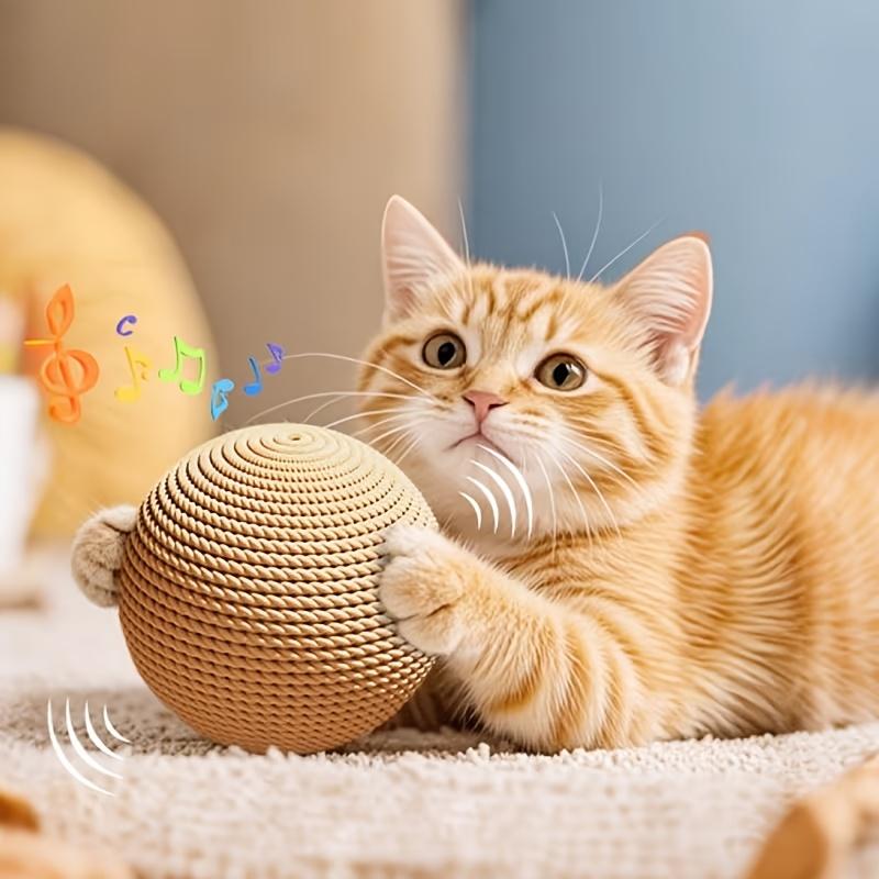 1pc Sisal Cat Toy Ball | Self-entertaining, Noise-making, Durable, Teething Fun for Medium Breeds,Without Battery,Cat supplies