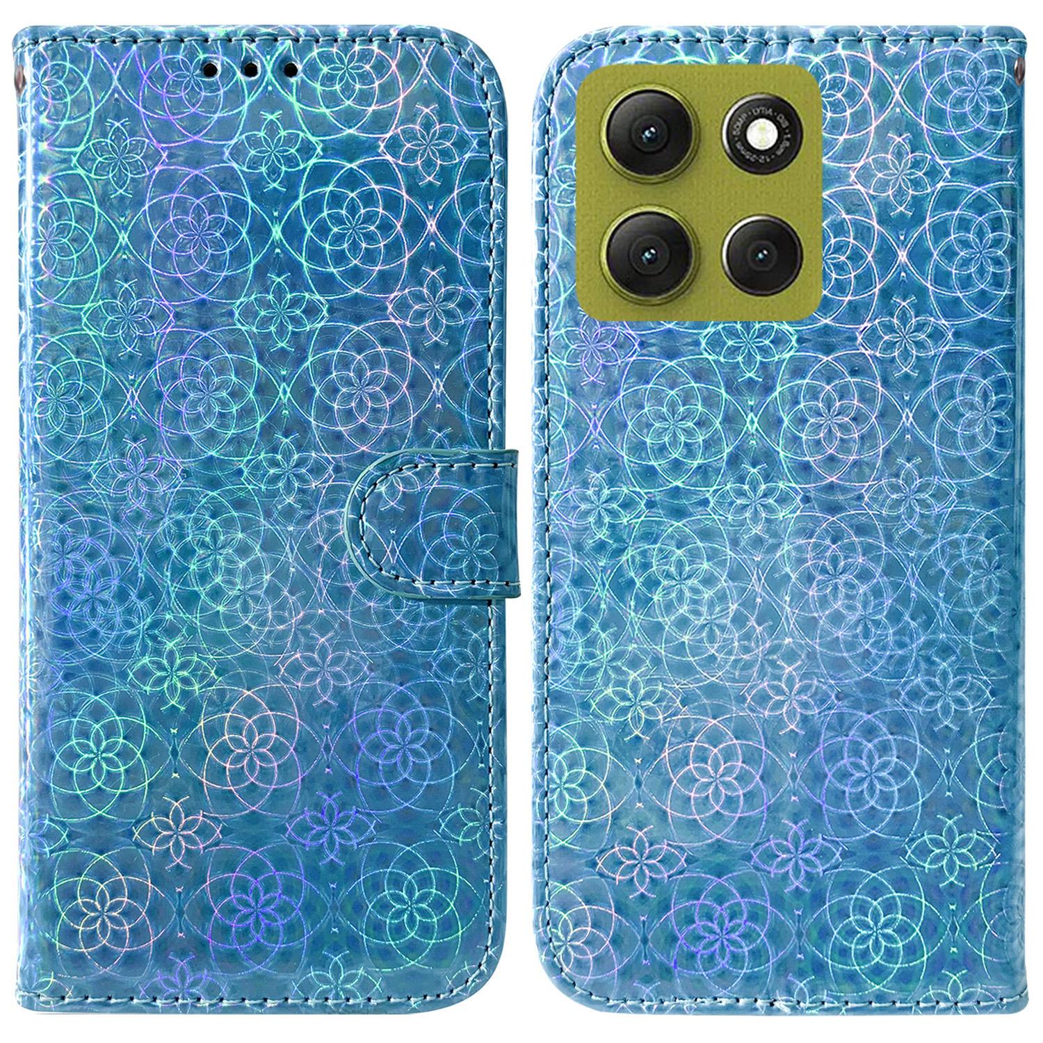 

Для Motorola Motorola Moto G86 5G Чехол-подставка Ослепительный цветок Кожаный чехол для телефона с ремешком на запястье Blue