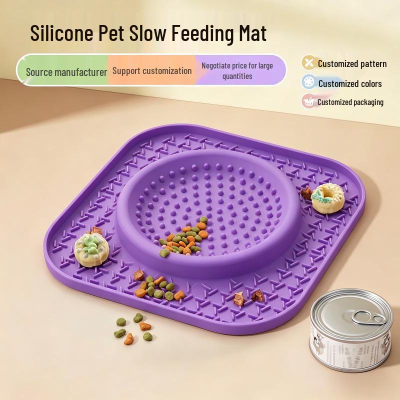 Pet Silicone Non-Slip Slow Feeder Placemat - Food Grade Multi-Functional Dog Bowl Mat