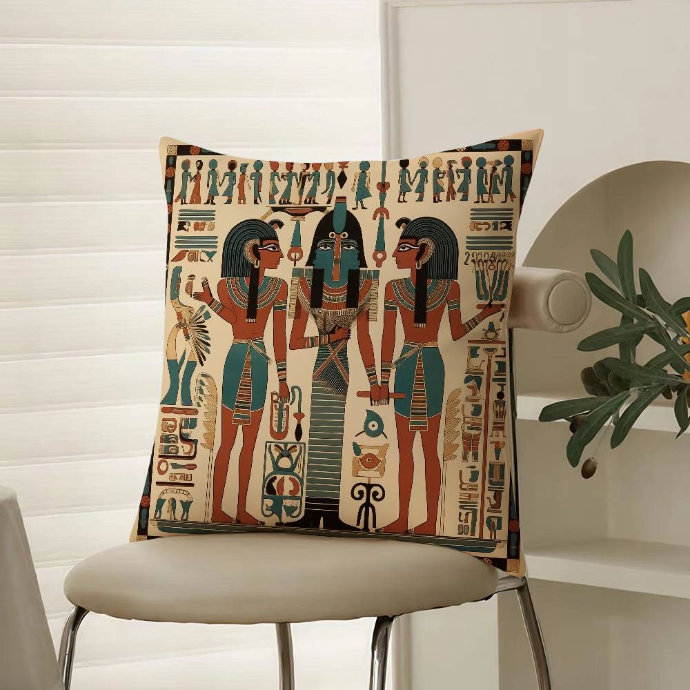 Historical Egypt Pharaoh Cultural Style Pillow Case Comfort Sofa Bed Silky Elegant Invisible Zipper Decorative Cushion Cover