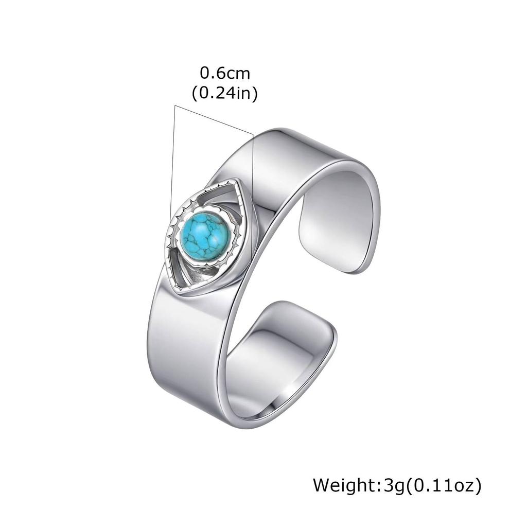 Vnox Devils Eye Adjustable Cuff Ring for Men, 6mm Wide Band Waterproof Stainless Steel Turquoise Stone Punk Rings Jewelry Gifts