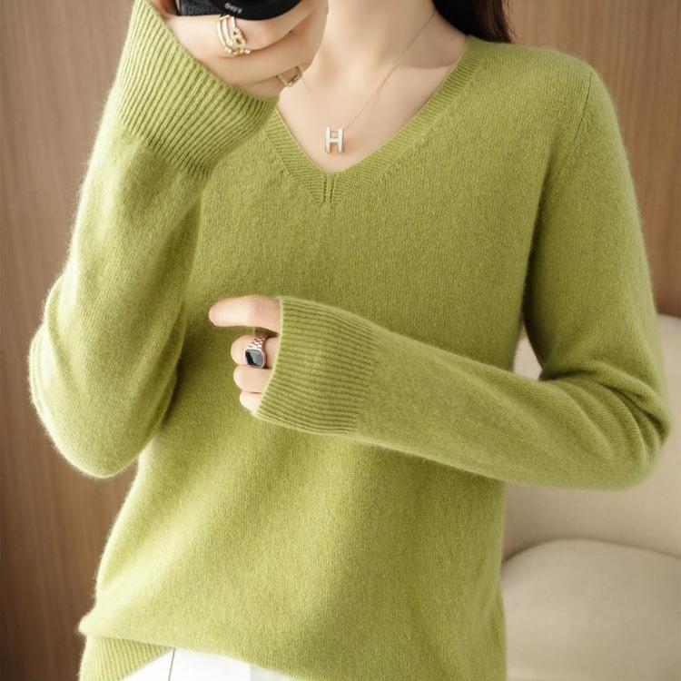 

YYFS женские модные повседневные однотонные свитера с v-образным вырезом на осень и зиму с длинным рукавом и v-образным вырезом L