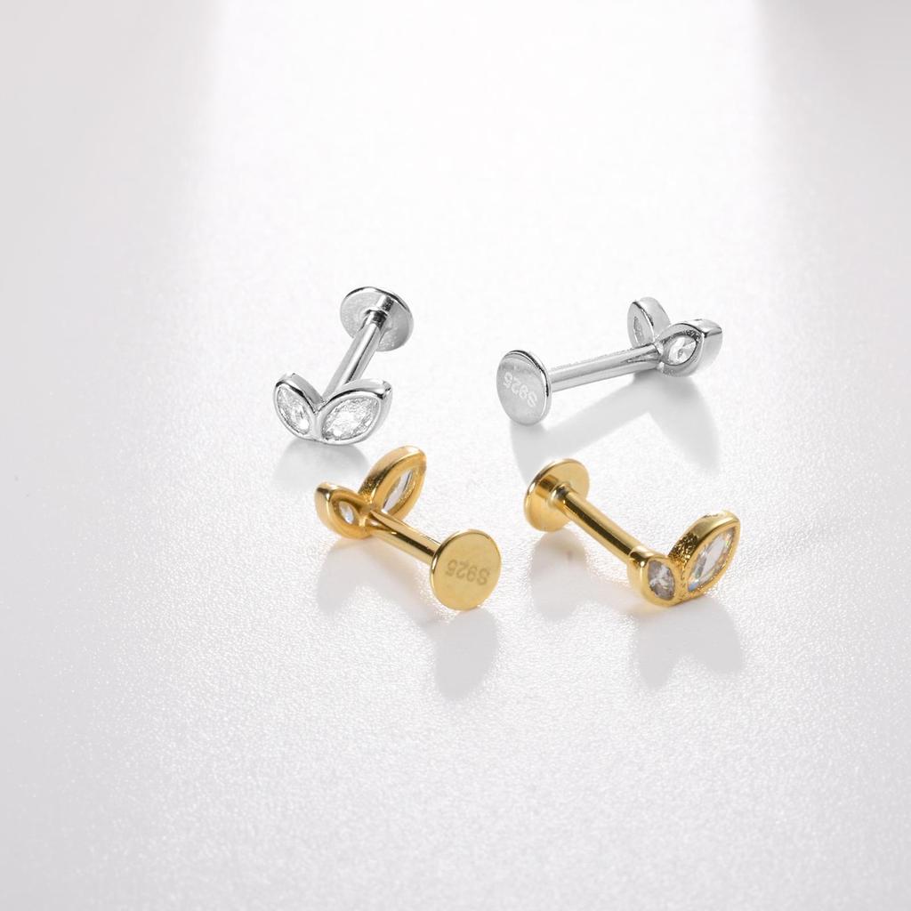 ANDYWEN 925 Sterling Silver Gold Leaves Stud Earring Clips Piercing Luxury 2023 Women Winter Luxury Fine Jewelry