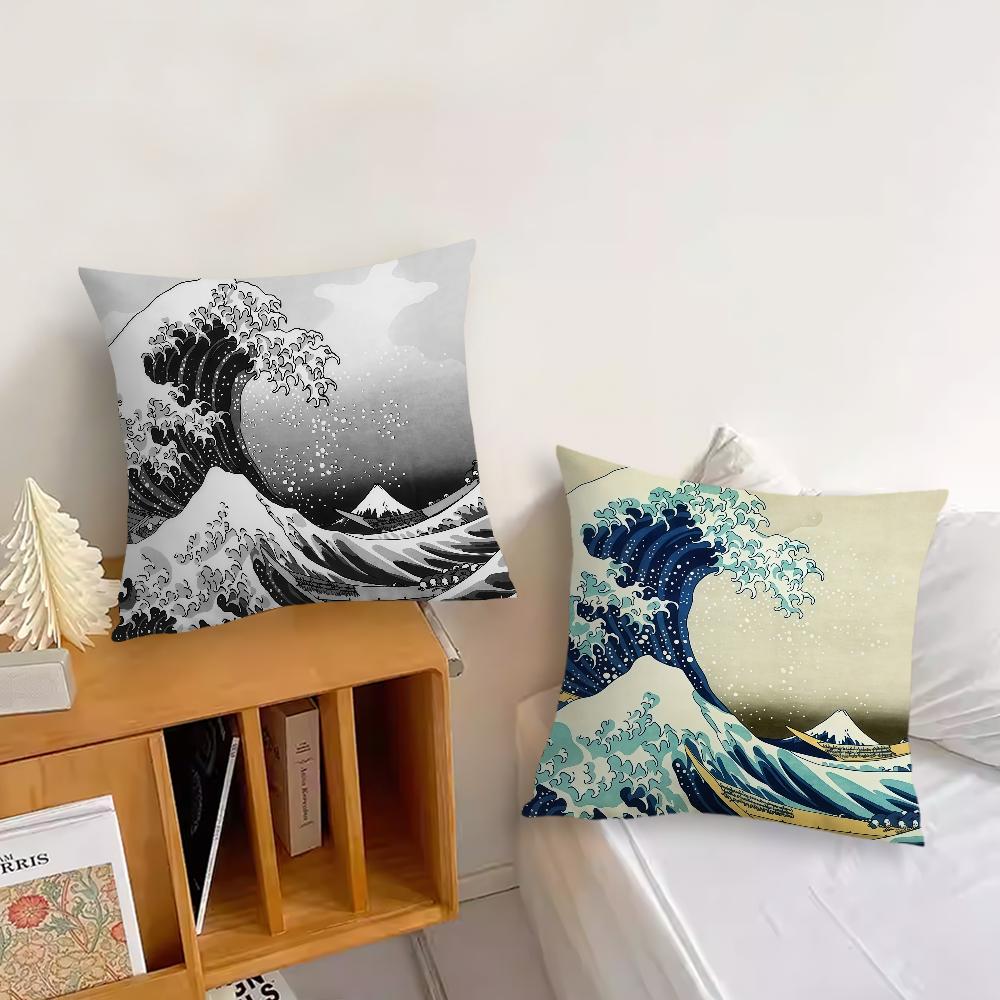Große Welle von Kanagawa Kissenbezug Kissenbezug Dekoration Zimmer Zuhause Sofa Wohnen Büro Auto Nordische Schlichtheit