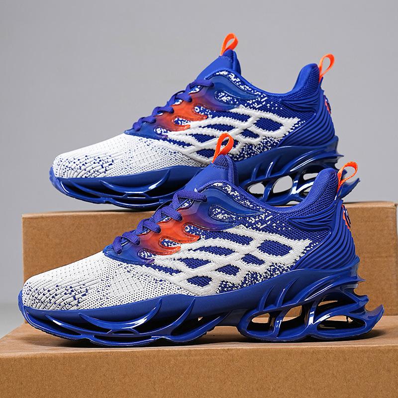 Men's shoes four seasons new flying woven blade running shoes breathable, lightweight shock absorption thick sole heightening casual sports shoes