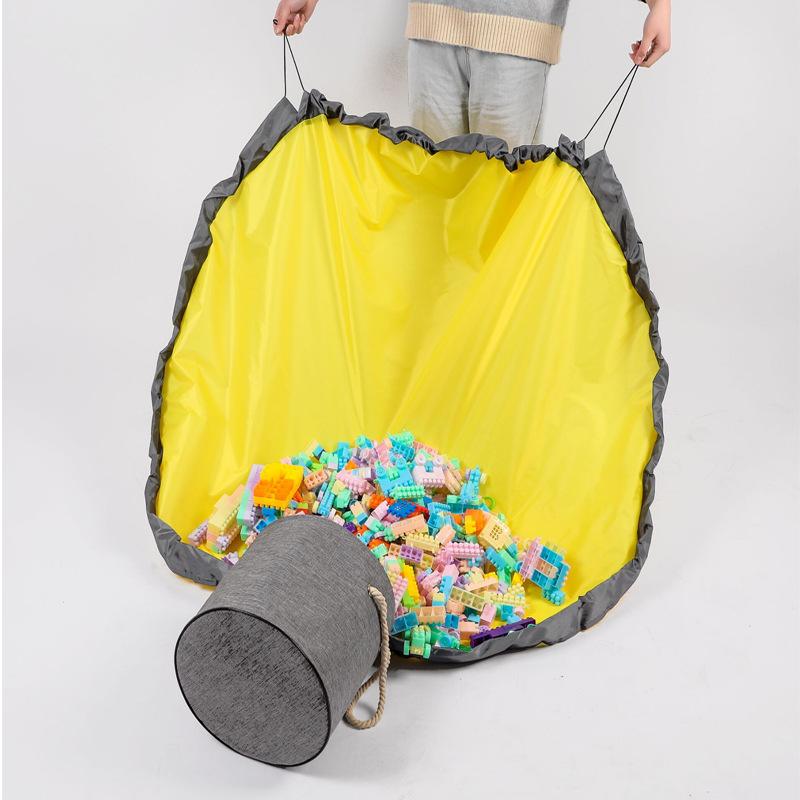 Großer teilbarer Baustein-Aufbewahrungsbehälter, Spielzeug-Aufbewahrungskorb mit Kordelzug und Spielmatte, Aufbewahrungs- und Lernbox für Kinder