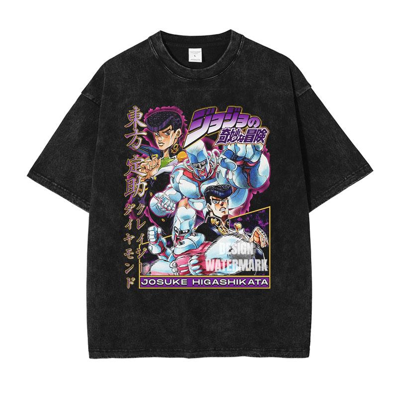 Hot Anime JoJos Bizarre Adventure Kira Yoshikage Giorno Giovanna Cool Print Tshirt Unisex Washed Cotton T Shirts Harajuku Tshirt