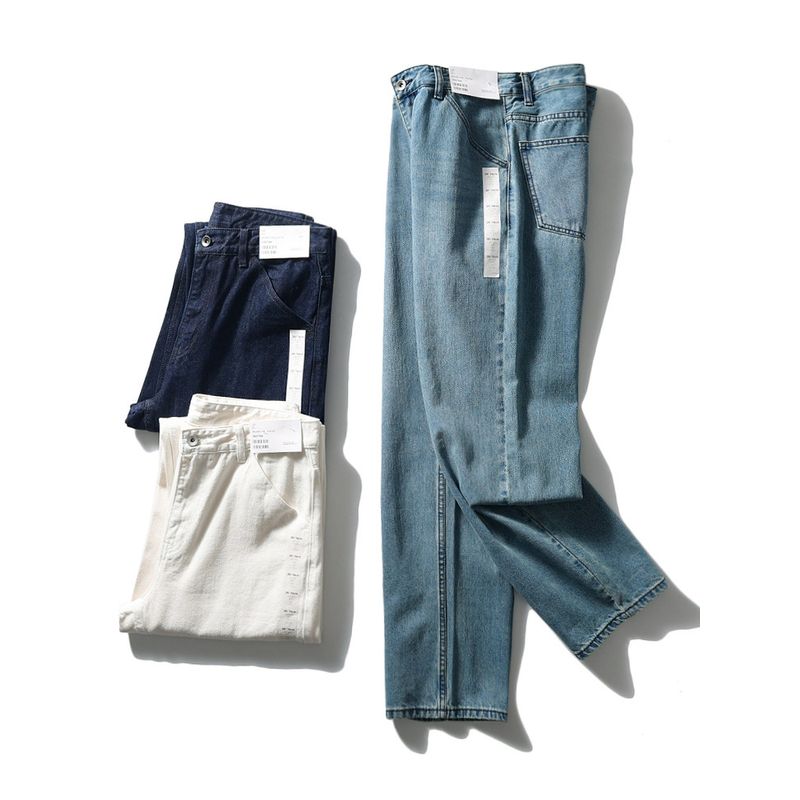 American Retro White Denim 2024 New Arrival Men's Straight-leg Light Color and Water Scrubbing Pants Export Men's Pants Casual Pants