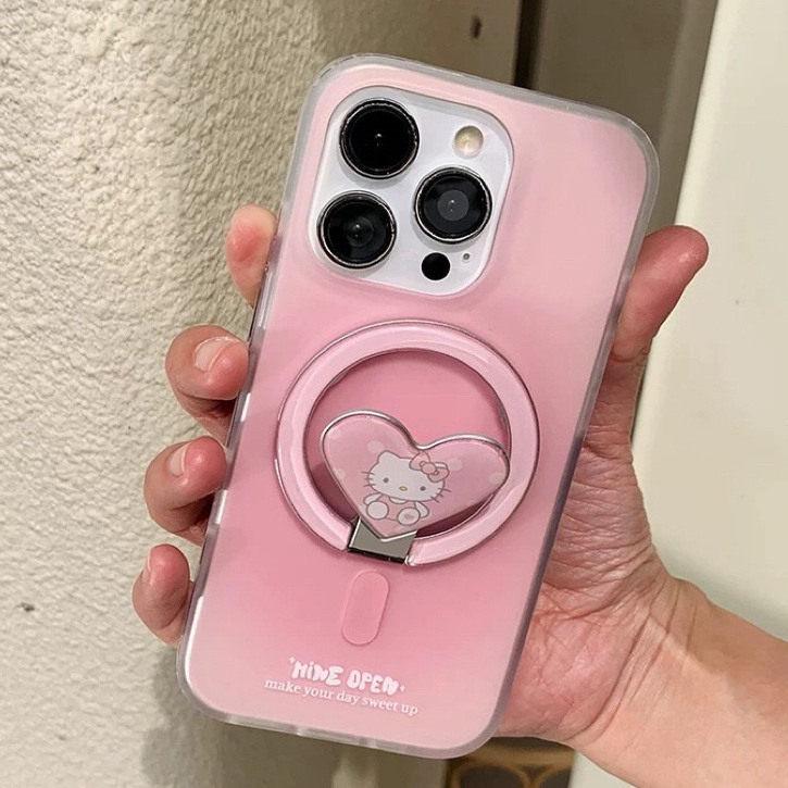 Cute Heart Magnetic Phone Holder: Cartoon Design, Magsafe-Compatible, 180° Retractable, Strong Magnetic Attraction for Women