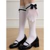 2D White Velvet Thin JK Socks Lace Patchwork Bow Over-the-Knee Socks Sweet Lolita Socks Summer