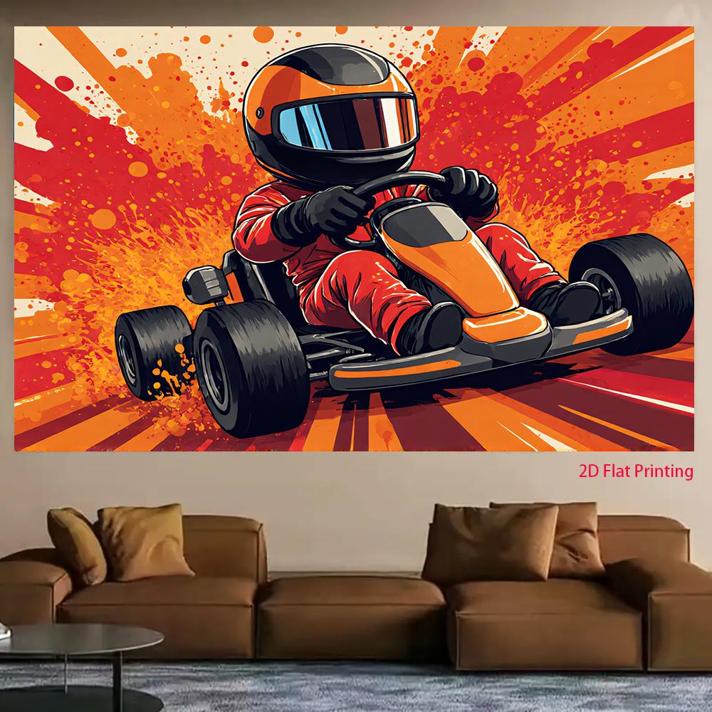 2D plane, illustration of kart driver in one racing suit, providing a perfect backdrop for your party
