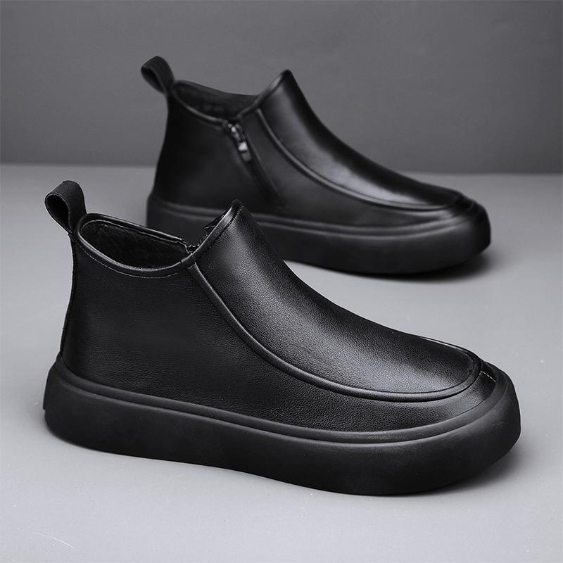 

Чоловіче взуття 2025 нове шкіряне взуття коротка халява середня висота блискавка повсякденне внутрішнє збільшення висоти новий китайський стиль натуральна шкіра просте і зручне тренд 46 чорний