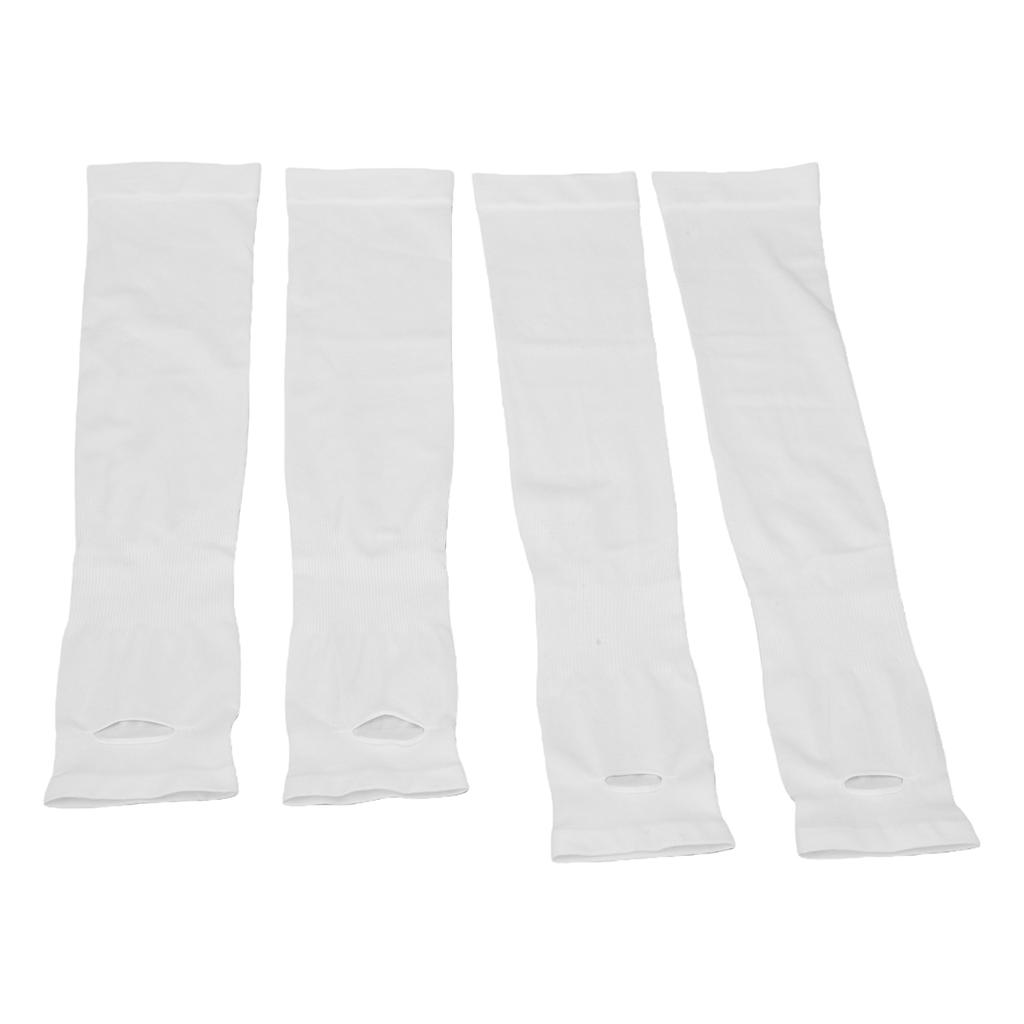 2 Pairs Sun Protection Sleeves with Thumb Hole Cooling Breathable Arm Sleeves for Both Sports and Daily Wear White 32G
