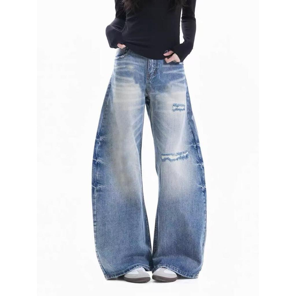 Special for Retro Washing, Old Cat Whiskers, Destructive Jeans, Loose and Versatile Wide-leg Pants for Men and Women In Spring and Autumn