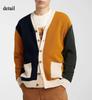 Cardigan masculino com blocos de cores, suéteres de malha com frente aberta, ajuste solto, manga comprida, cardigans com bolsos, suéter casual com decote em V e botões, roupa externa para homens