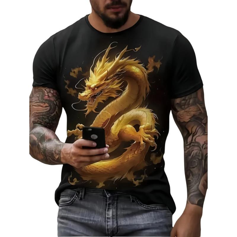 Summer Animal Dragon Pattern 3D Print T-Shirt Short Sleeve Outdoor Fashion Street Round Neck Top OverSize Casual Men's Clothing