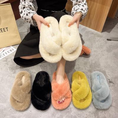 Flat-bottomed Slippers Women's Outer Wear 2025 New Internet Celebrity Fashion Plush Fairy Wind Fluffy Autumn Fluffy Slippers Women
