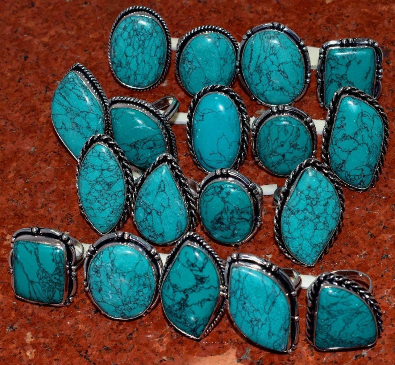 

10 шт. бирюзовый драгоценный камень 925 пробы с серебряным покрытием оптовая партия колец JOR-R109