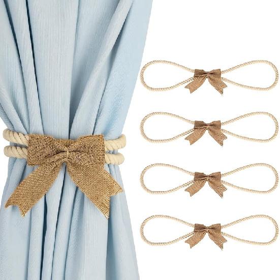 4 Pcs Natural Starfish Curtain Tiebacks, Handmade Woven Rope Curtain-Ties Scandinavian Minimalist Style Curtain Spreader for Outdoor, Hotel, Bedroom