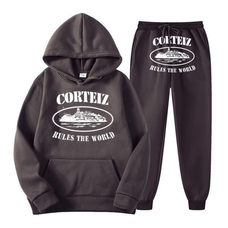 Cortiz Sportswear Tuta da Jogging da Uomo con Stampa Alfabetica Felpa con Cappuccio Y2K Pantaloni da Tuta Larghi con Cappuccio