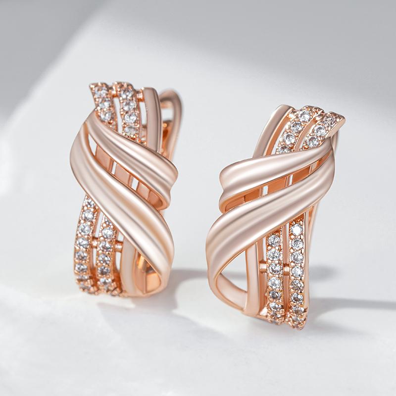 Rose Gold Color Ethnic Bride Drop Earrings For Women Unique Geometry Natural Zircon Accessories Daily Fine Jewelry