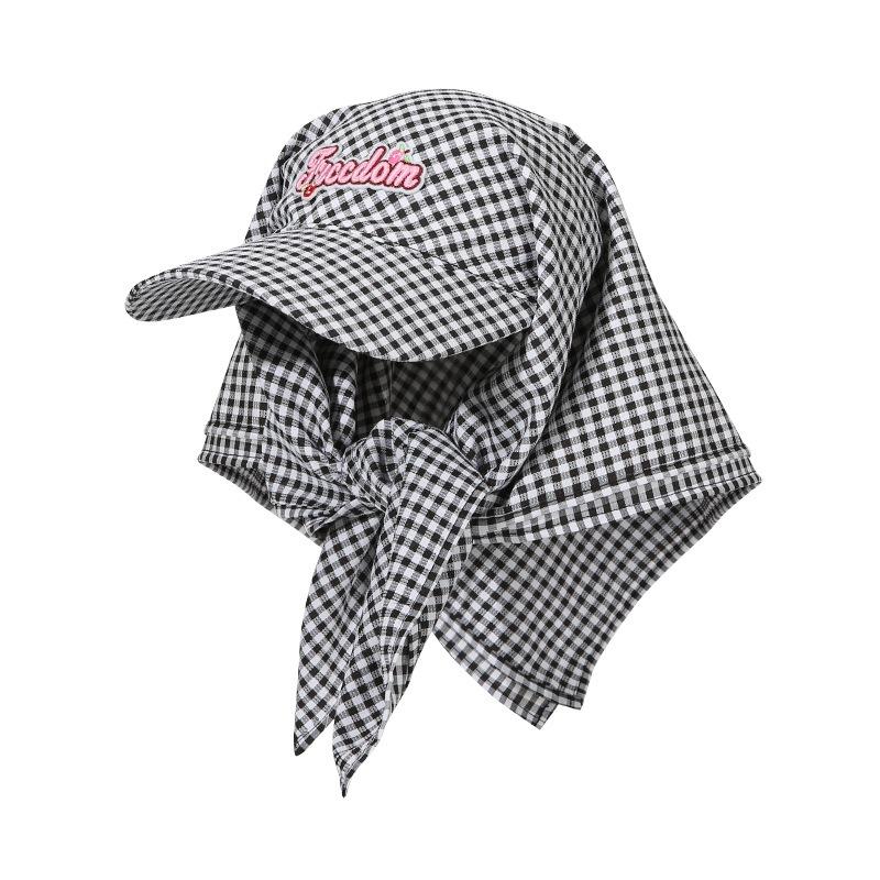 Personalized checkered headscarf hat niche spring and summer light and thin sunscreen cap hip hop street fashion embroidery baseball cap