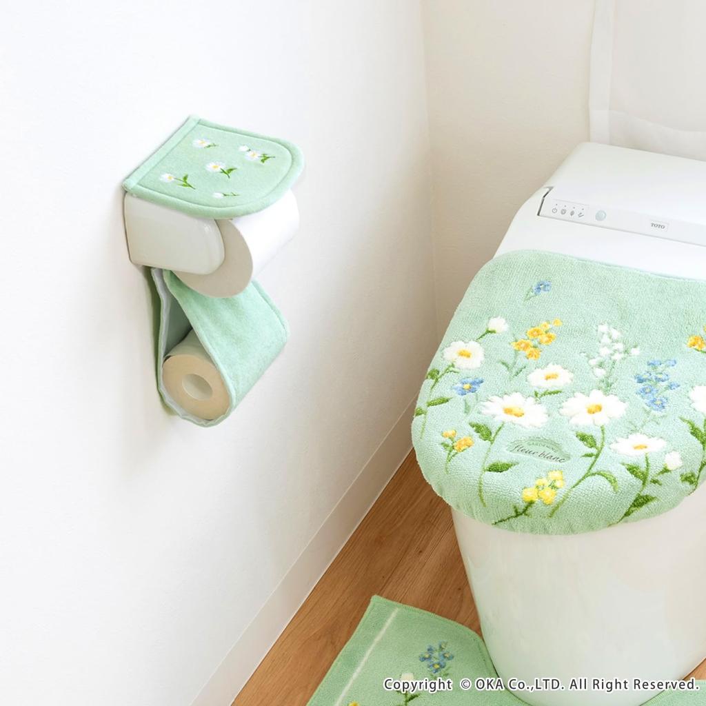 OKA Fleur Blanc Toilettenpapierhalter Grün Floral Nordisch Inklusive Abdeckung, (Waschbar, Druck, Feminin, Design, Aufbewahrung)