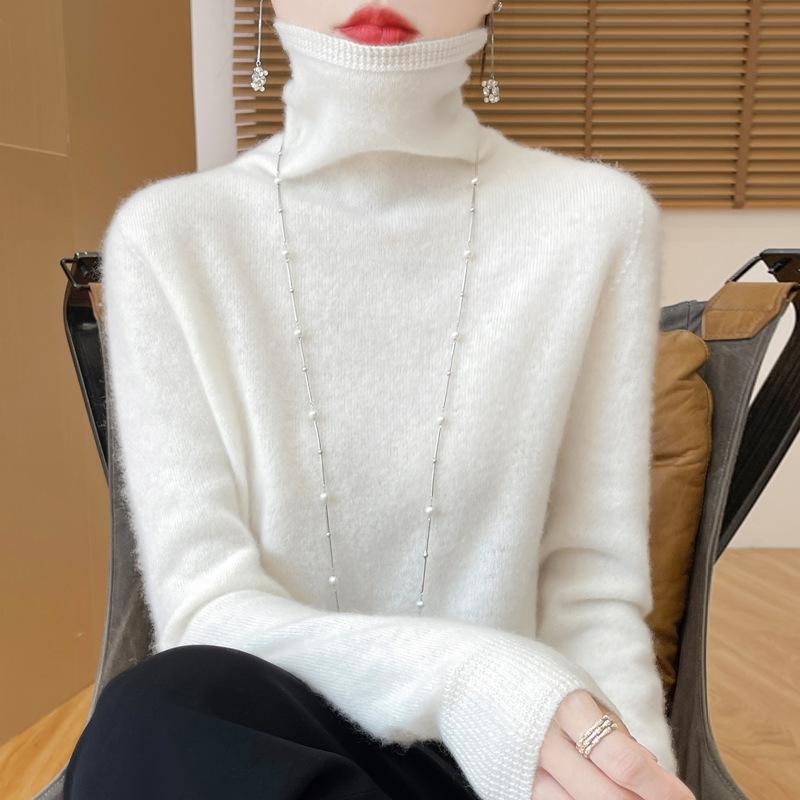 Suéter de Cachemira de Visón de Cuello Alto para Mujer Jersey para Mujer Otoño e Invierno Suéter de Punto Suelto Bajo Moda Top Básico