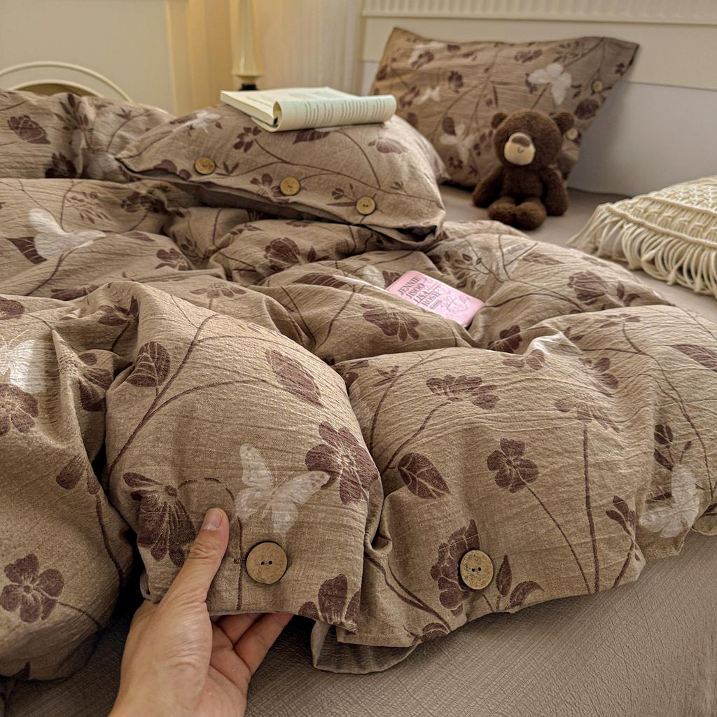 Ins Princess Bedding Set Simple Floral Duvet Cover Pillowcases Flat Sheet Single Twin Double Queen Size Home Decor Bed Linen Set