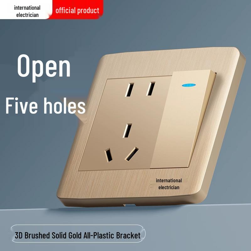 Gold 86 Typ Elektrische Nachttischlampe Wandschalterpanel mit Einzel-/Doppelsteuerung und Fünflochsteckdose