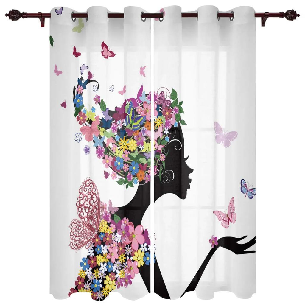 Butterfly Woman Fantasy Flower Petals Window Curtains Home Decor Living Room Curtains Kid's Room Cortinas For Kitchen Bedroom