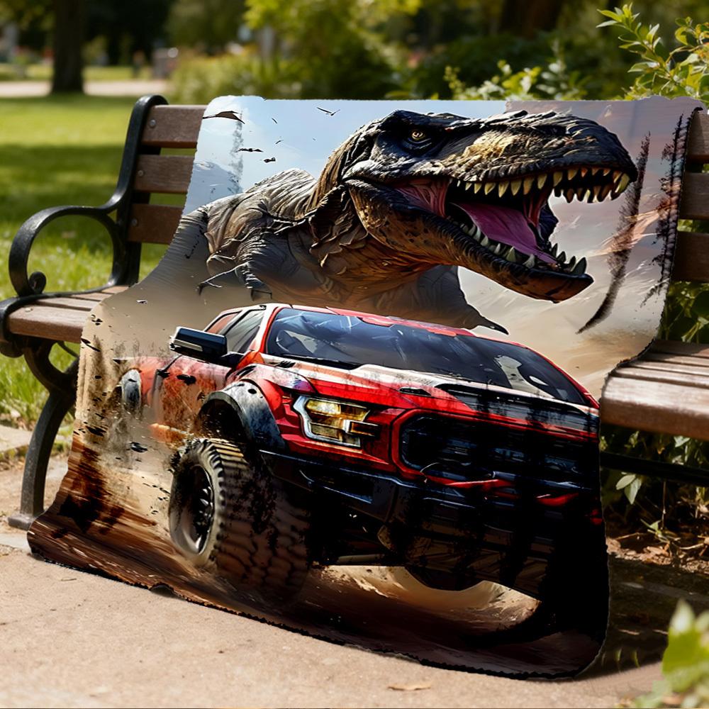1pc Dinosaur Adventure Outdoor Flannel Blanket , Machine Washable Perfect Gift for Birthday , Holiday Travel Accessory , Durable Material