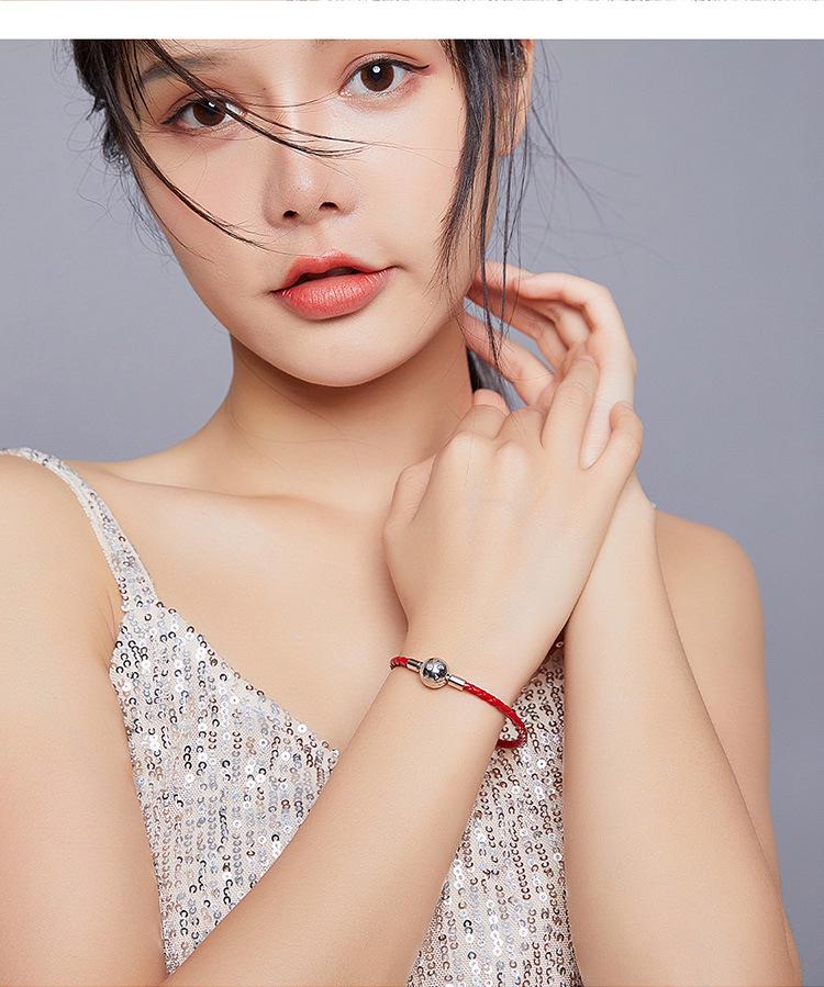 Aifule Red Bracelet: S925 Sterling Silver Buckle, Genuine Leather, Women's Single Circle Design.