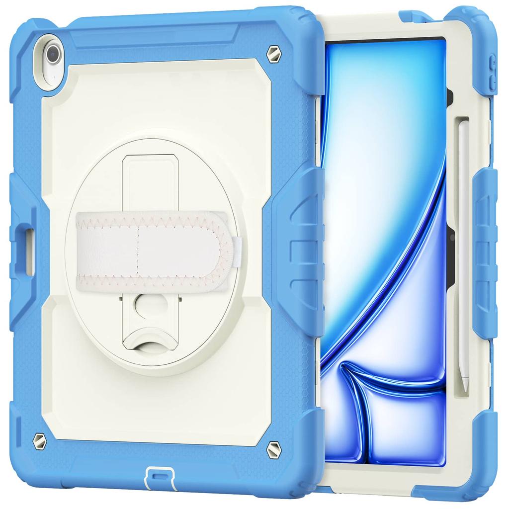 For iPad (A16) 11th Air 11 Air 13 M3 () - Heavy Duty Protective Cover with Screen Protector, Shoulder Strap & Pencil Holder