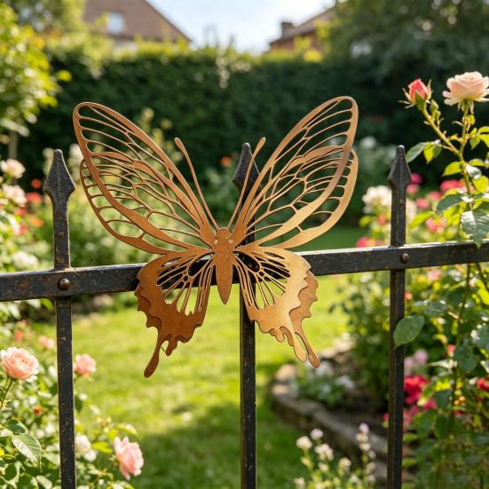 Rusty Butterfly Garden Decor, Hollow Out Butterfly Silhouette Lawn Decoration, Double Layer Butterfly Yard Statues Pathway Signs for Outside Patio