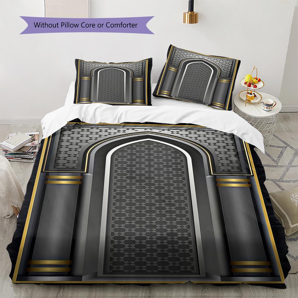 Muslim Pattern Bedding,Quilt Set Quilt Cover Pillowcase Home Birthday Gift (1 * duvet cover + 2 * pillowcase, without core)