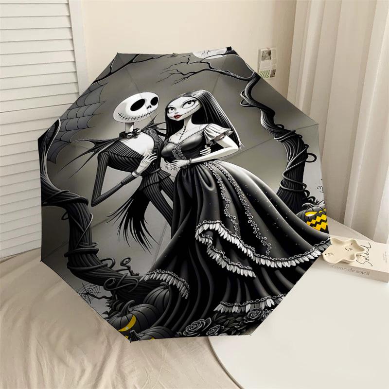 1PC Jack Skellington, Sally Automatic Open/Close Umbrella Compact Folding Umbrella with 8-Rib Shaft lightweight esign, Highquality Fabric1166A