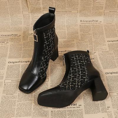 Botines de Tacón Alto para Mujer Zapatos de Punta Cuadrada Gruesa Tendencia 2024 Invierno Nuevos Chelsea Botas de Nieve Cremallera Goth Mujer Zapatos
