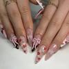 3D Pink Bow & Red Lips Super Long Wearable Lace Pearl Heart Nail Art Tips