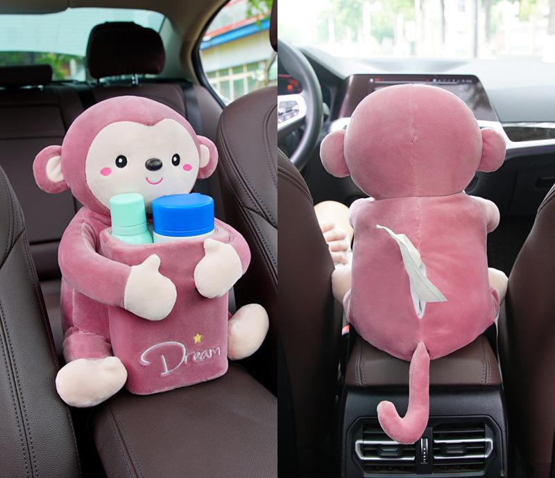 

Автомобильная коробка для салфеток 2-в-1 с изображением плюшевой куклы из мультфильма, автомобильная коробка для подлокотника, подвесной ящик для хранения бумаг, автомобильный мусорный бак и держатель для салфеток