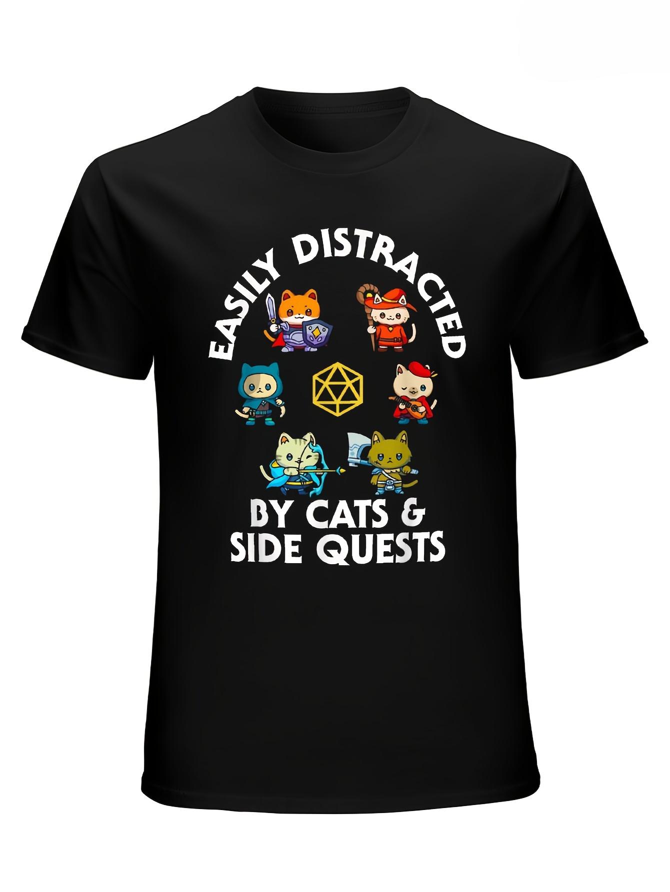 

2025 Summer RPG Gamer Cats Side Quests D20 Dice Nerdy Cat Men Women Kids T-Shirt Fashion Clothing Tops Tee 4XL