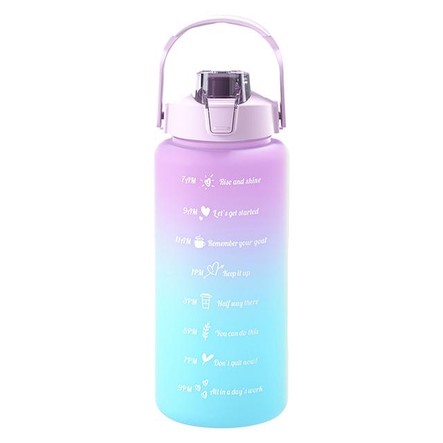 Large Capacity Sports Water Bottle With Straw Portable Handle Heat-resistant Outdoor Frosted Plastic Gradient Color Space Kettle