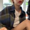 Women's Plaid Jacket Shirt – Retro Hong Kong Style, Chic Blouse for Spring/Autumn 2025