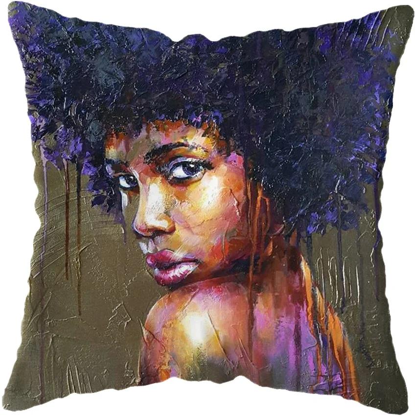 Home Decor Fashion Afro Black Women Girls Sofa Pillowcases Bedroom Living Room Cushion Covers