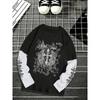 Dunkle Serie High Street 2-in-1 Look T-Shirt, Schwarz-Weiß-Kontrast Y2K-Elemente, Langarm für Paare Vielseitiger Stil