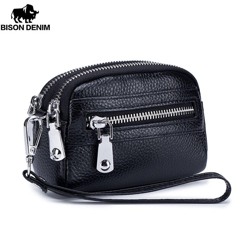 Bison Denim Portofel pentru femei la modă, cu fermoar dublu